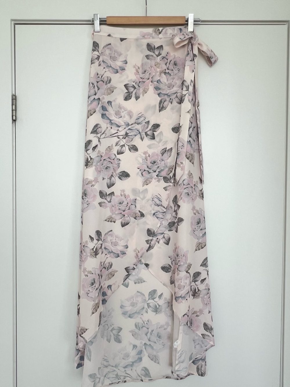 Floral Wrap Maxi Skirt Blush Pink High Low Side Tie Boho Romantic